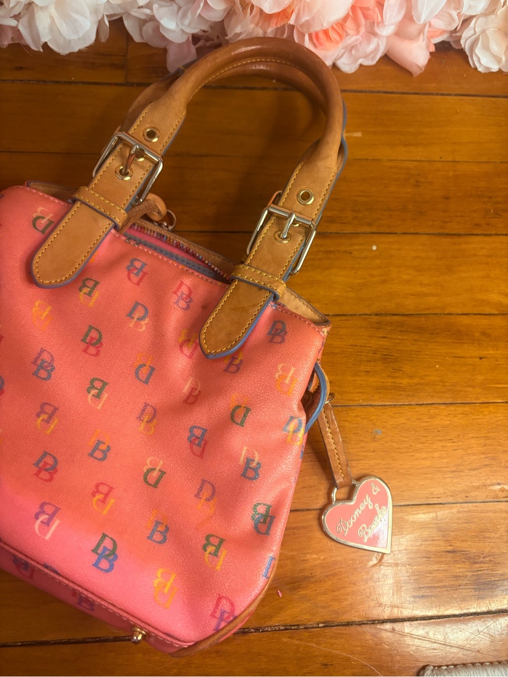 Dooney & Bourke Coral Monogram Mini Satchel with Tan Trim